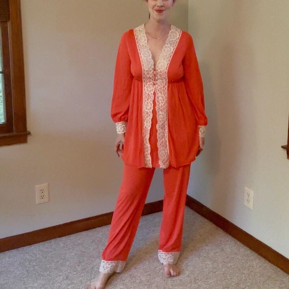 Vintage 70s Orange Gossard Artemis Lounge Set 2-Piece Size Small